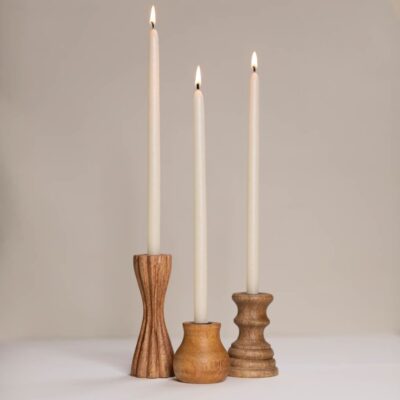 Accessories Antique Candle Co  | Taper Candles + Wooden Stands Set